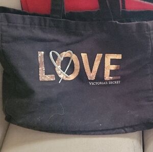 Victoria's Secret Black Tote with Gold LOVE Design